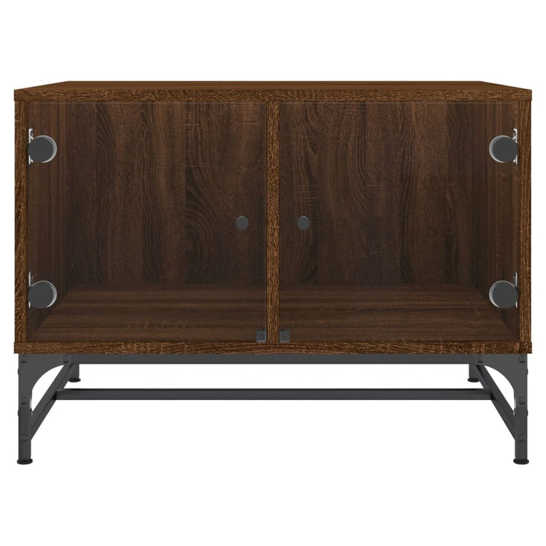 Salontafel met glazen deuren 68,5x50x50 cm gerookt eikenkleurig