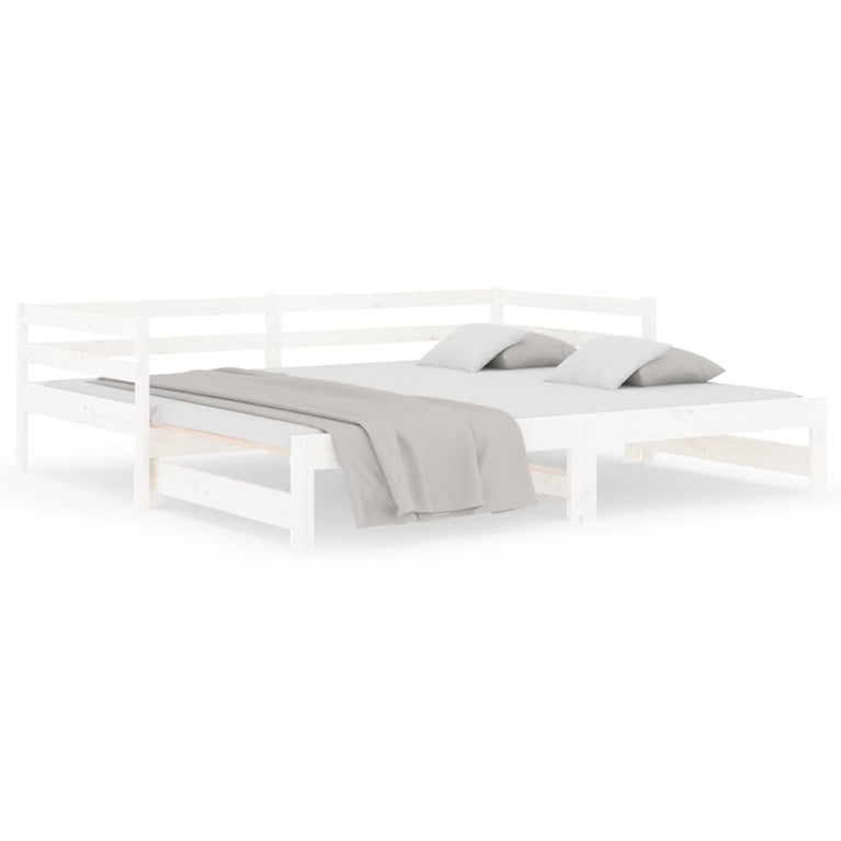 Slaapbank met onderschuifbed 90x190 cm massief grenenhout wit