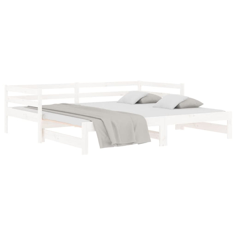 Slaapbank met onderschuifbed 90x190 cm massief grenenhout wit