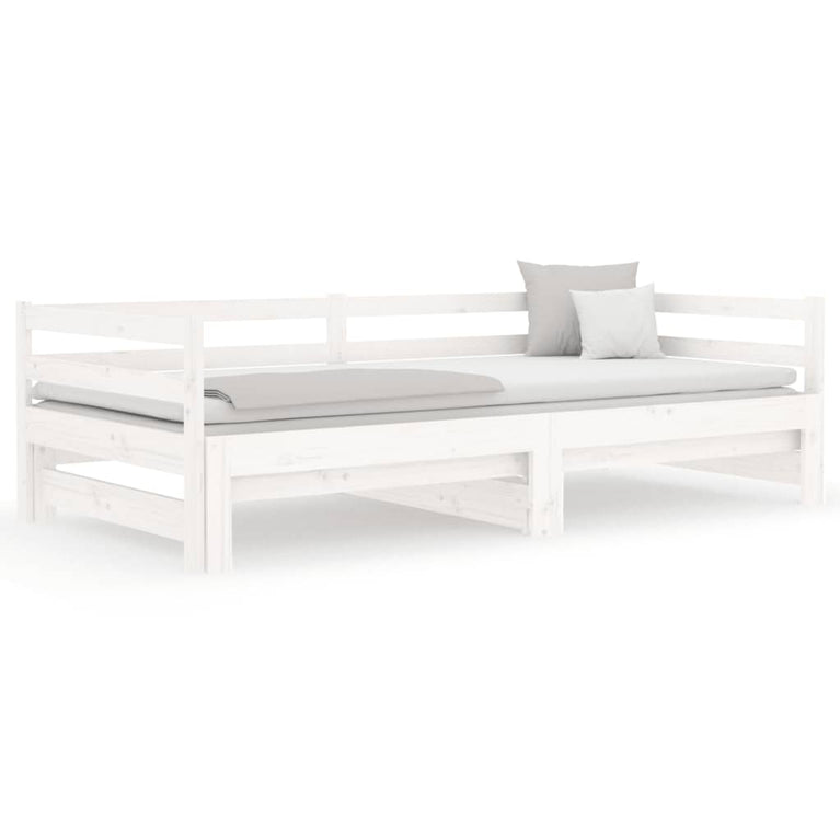 Slaapbank met onderschuifbed 90x190 cm massief grenenhout wit