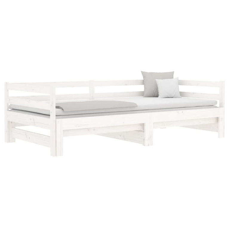 Slaapbank met onderschuifbed 90x190 cm massief grenenhout wit