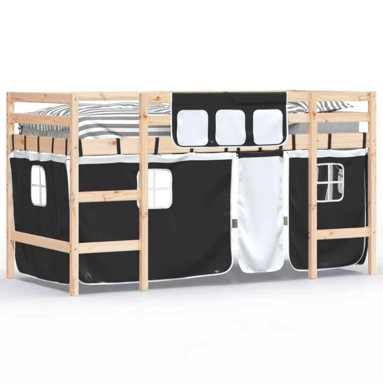 Kinderhoogslaper met gordijnen 80x200 cm massief grenenhout