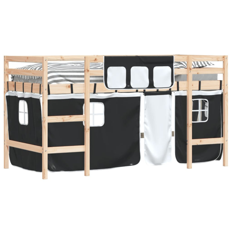 Kinderhoogslaper met gordijnen 80x200 cm massief grenenhout