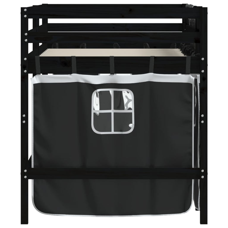 Kinderhoogslaper met gordijnen 80x200 cm massief grenenhout