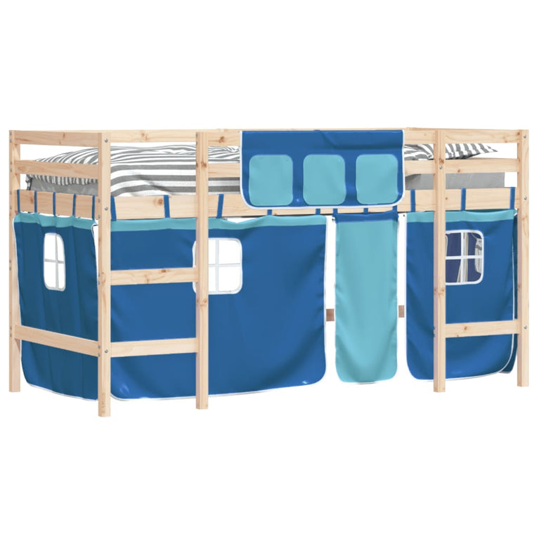 Kinderhoogslaper met gordijnen 90x200 cm grenenhout blauw