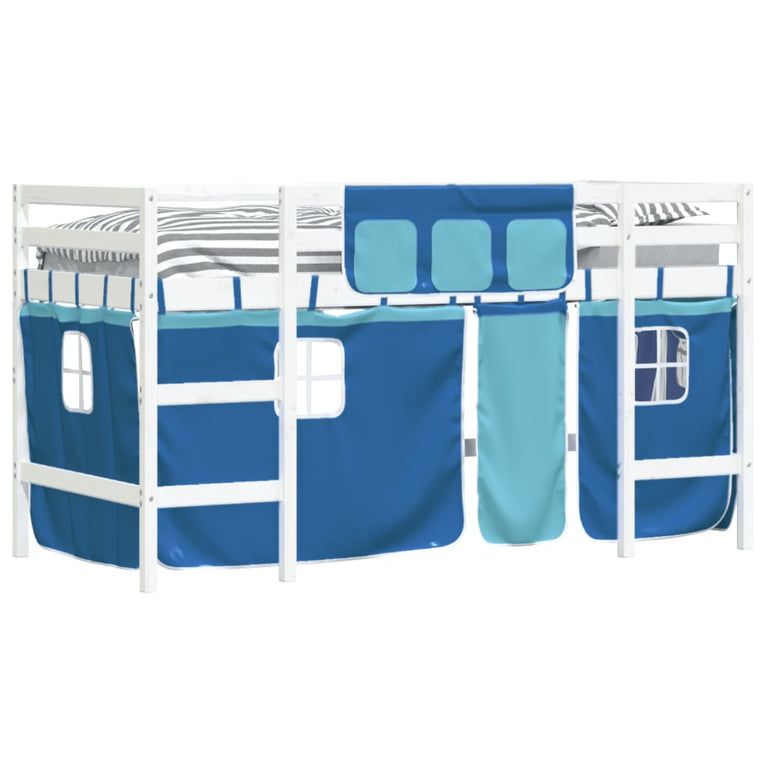 Kinderhoogslaper met gordijnen 90x200 cm grenenhout blauw
