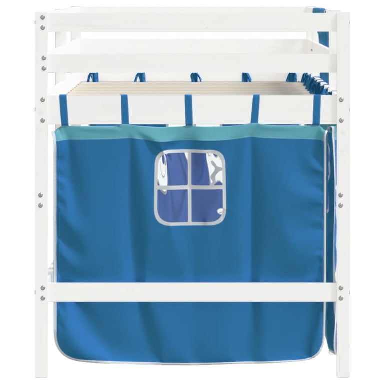 Kinderhoogslaper met gordijnen 90x200 cm grenenhout blauw