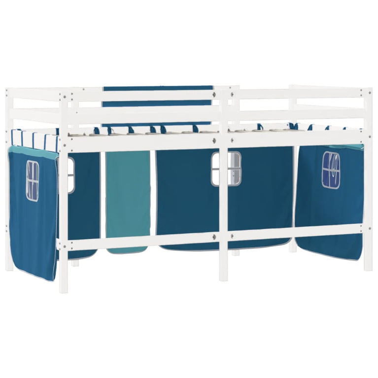Kinderhoogslaper met gordijnen 90x200 cm grenenhout blauw