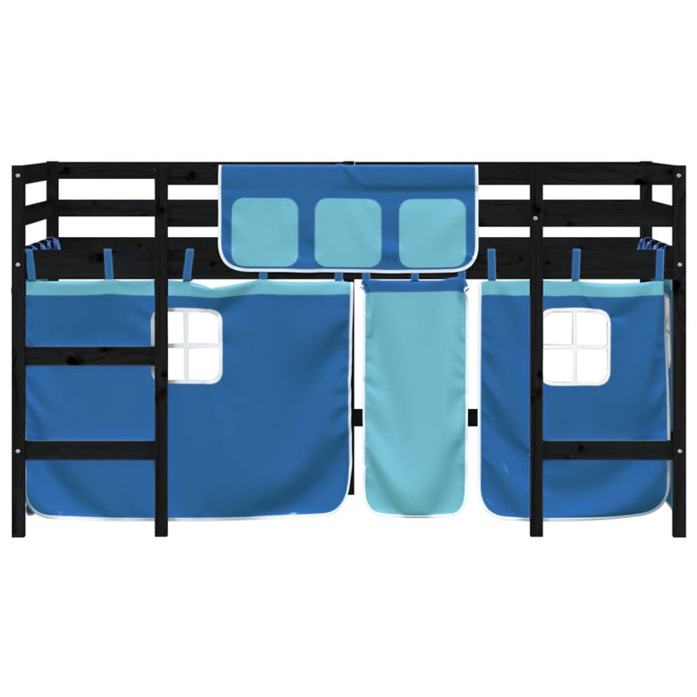 Kinderhoogslaper met gordijnen 90x200 cm grenenhout blauw