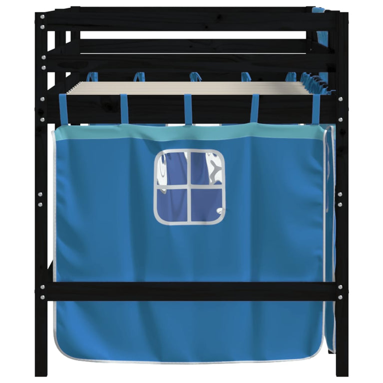 Kinderhoogslaper met gordijnen 90x200 cm grenenhout blauw