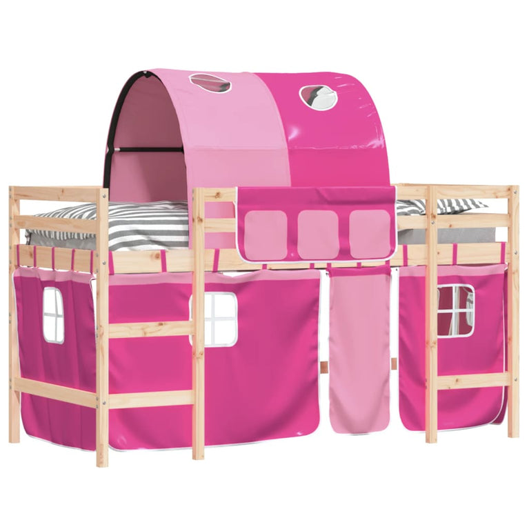 Kinderhoogslaper met tunnel 90x200 cm massief grenenhout roze
