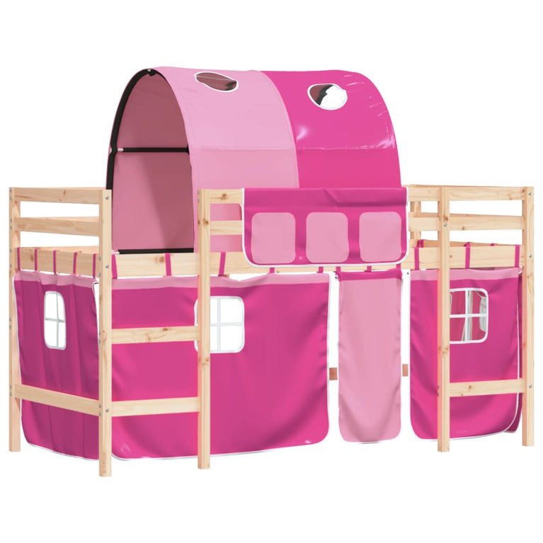 Kinderhoogslaper met tunnel 90x200 cm massief grenenhout roze