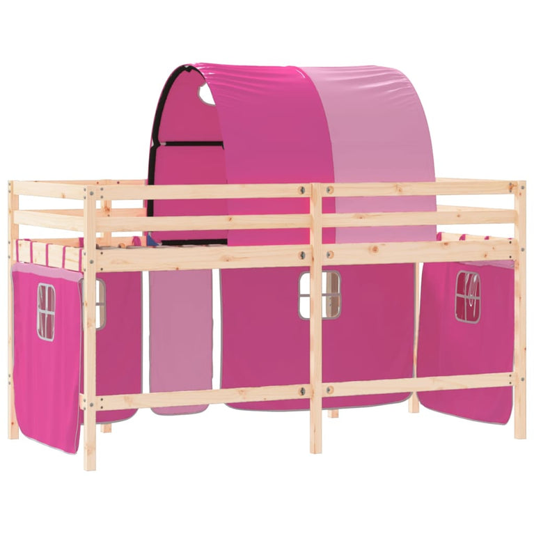 Kinderhoogslaper met tunnel 90x200 cm massief grenenhout roze