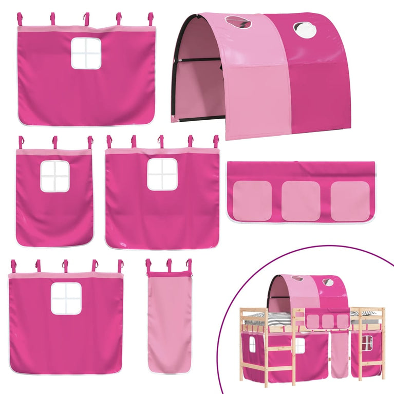 Kinderhoogslaper met tunnel 90x200 cm massief grenenhout roze