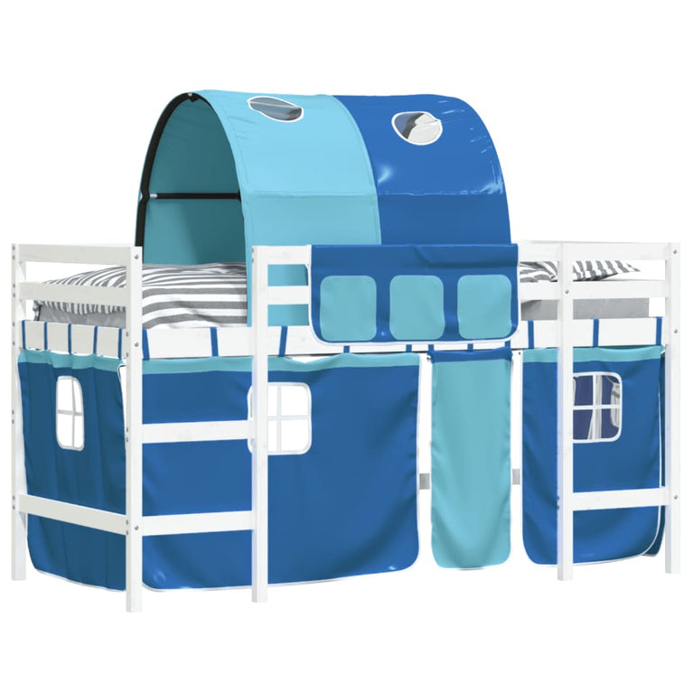 Kinderhoogslaper met tunnel 90x200 cm massief grenenhout blauw