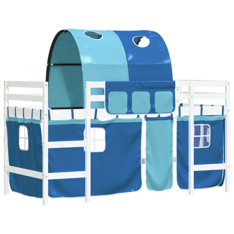 Kinderhoogslaper met tunnel 90x200 cm massief grenenhout blauw