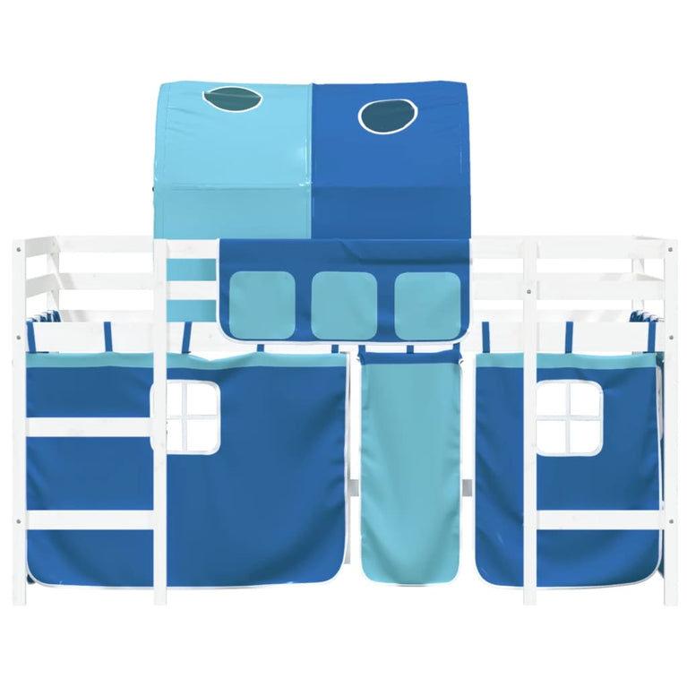 Kinderhoogslaper met tunnel 90x200 cm massief grenenhout blauw