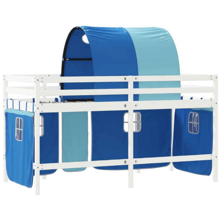 Kinderhoogslaper met tunnel 90x200 cm massief grenenhout blauw