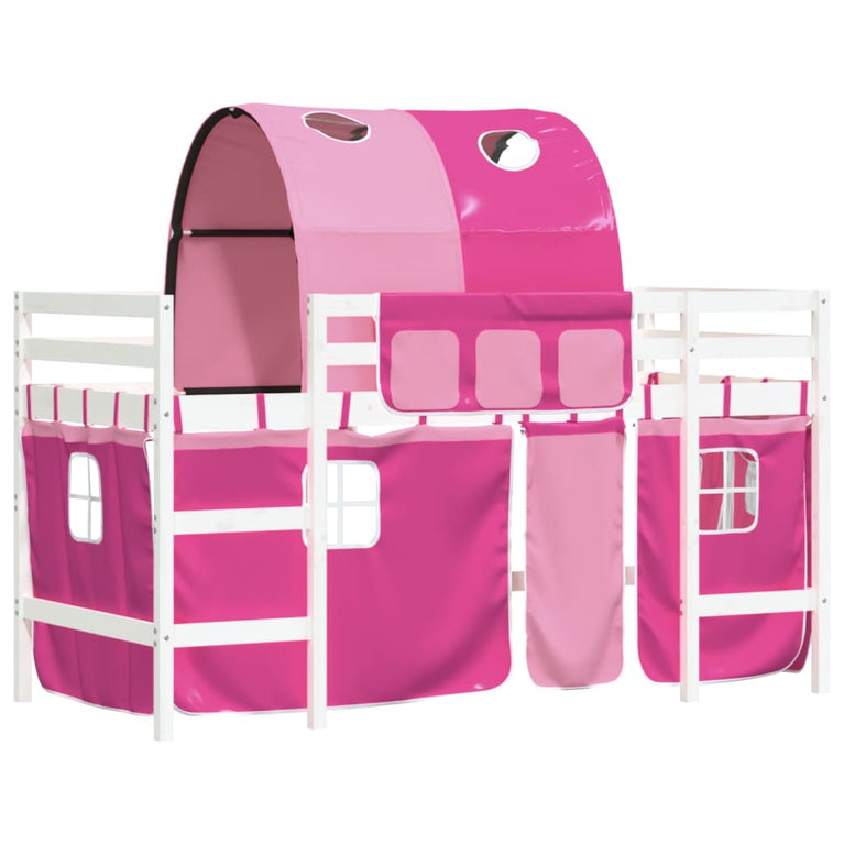 Kinderhoogslaper met tunnel 90x200 cm massief grenenhout roze