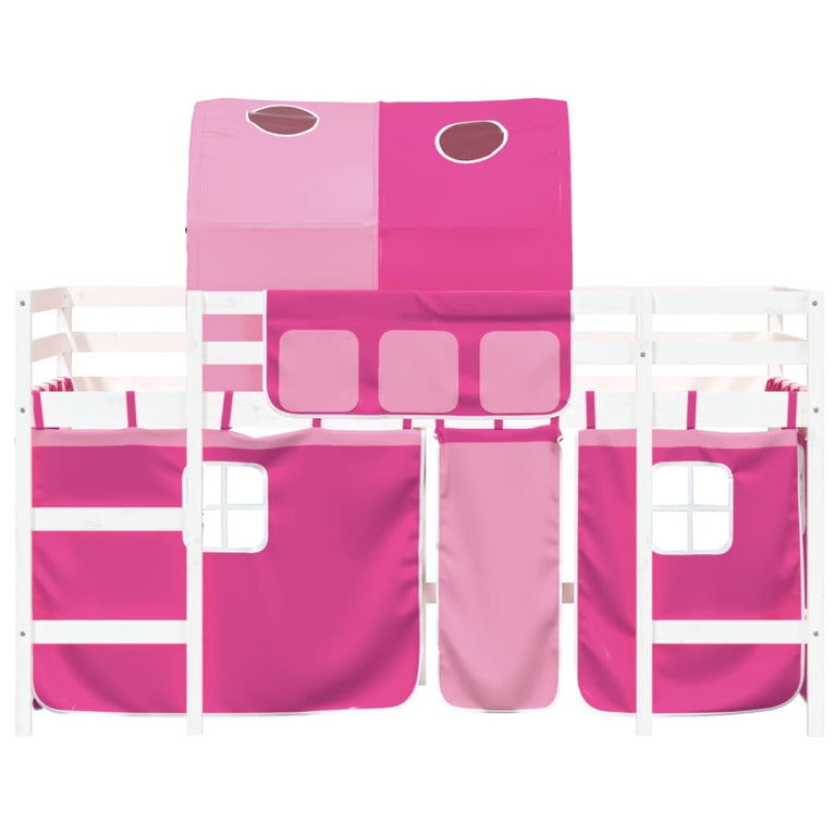 Kinderhoogslaper met tunnel 90x200 cm massief grenenhout roze