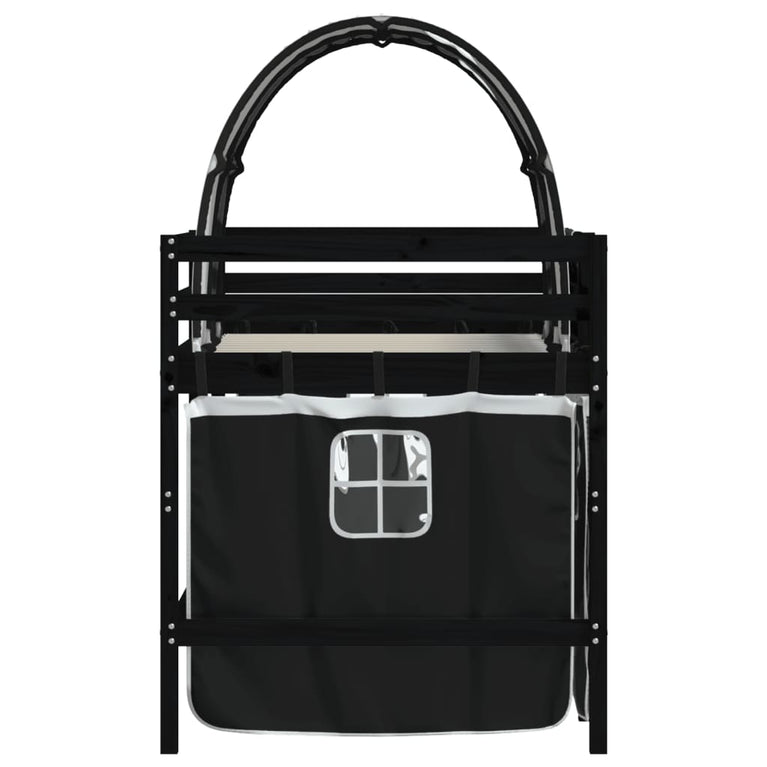 Kinderhoogslaper met tunnel 90x200 cm grenenhout wit en zwart