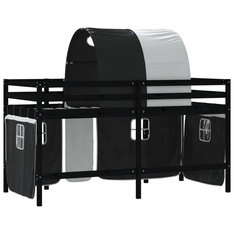 Kinderhoogslaper met tunnel 90x200 cm grenenhout wit en zwart