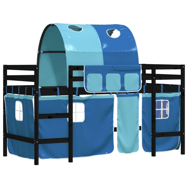 Kinderhoogslaper met tunnel 90x200 cm massief grenenhout blauw