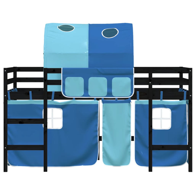 Kinderhoogslaper met tunnel 90x200 cm massief grenenhout blauw