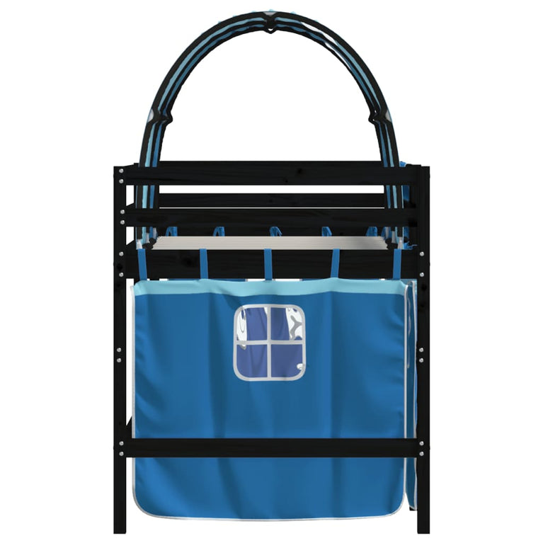 Kinderhoogslaper met tunnel 90x200 cm massief grenenhout blauw