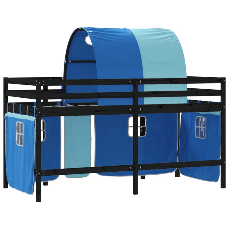 Kinderhoogslaper met tunnel 90x200 cm massief grenenhout blauw