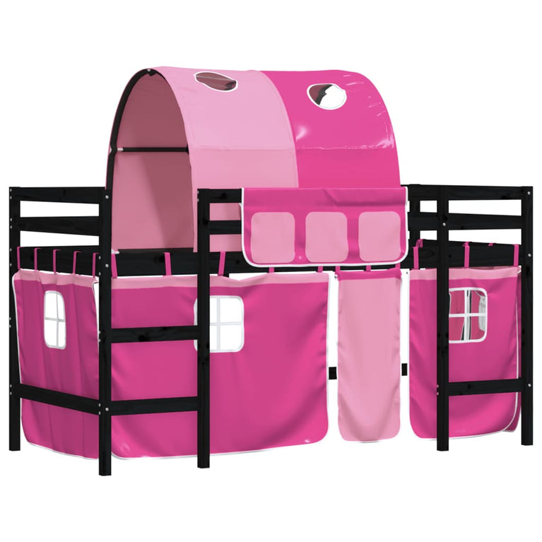 Kinderhoogslaper met tunnel 90x200 cm massief grenenhout roze