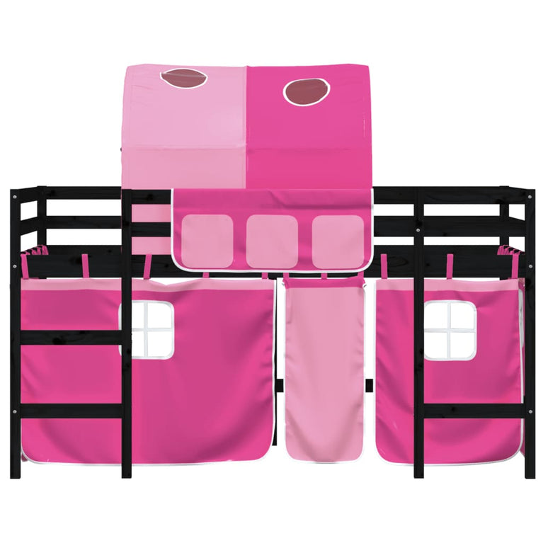 Kinderhoogslaper met tunnel 90x200 cm massief grenenhout roze