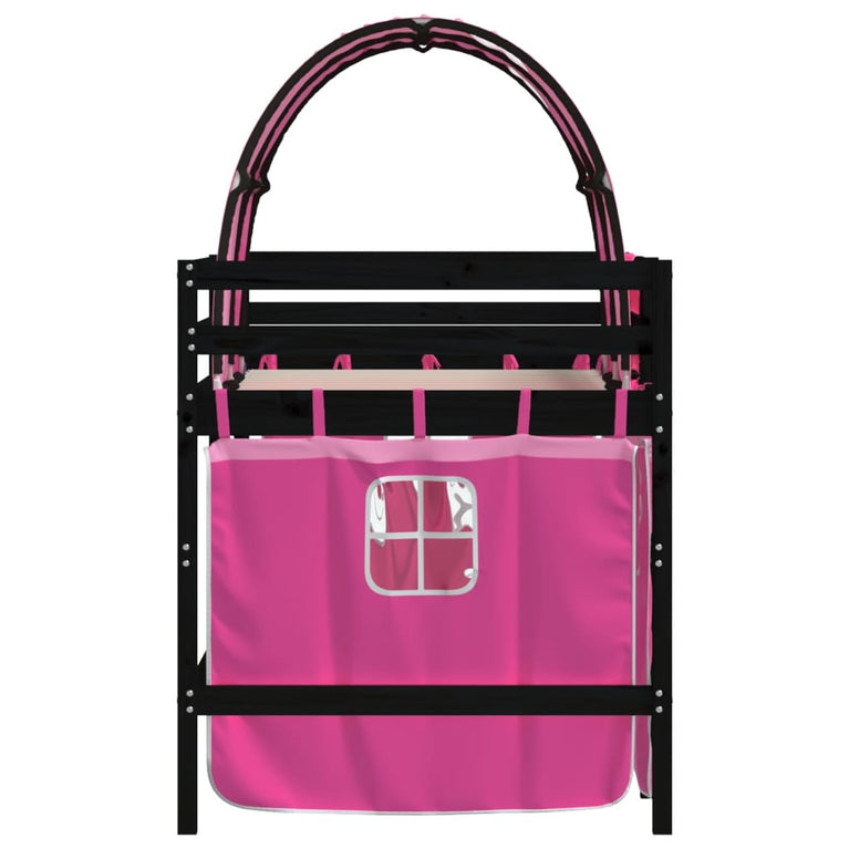 Kinderhoogslaper met tunnel 90x200 cm massief grenenhout roze