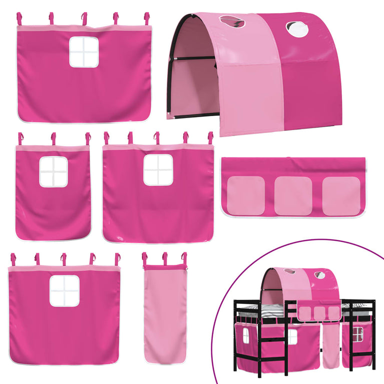 Kinderhoogslaper met tunnel 90x200 cm massief grenenhout roze