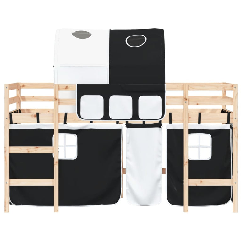 Kinderhoogslaper met tunnel 90x190 cm grenenhout wit en zwart