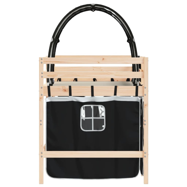 Kinderhoogslaper met tunnel 90x190 cm grenenhout wit en zwart