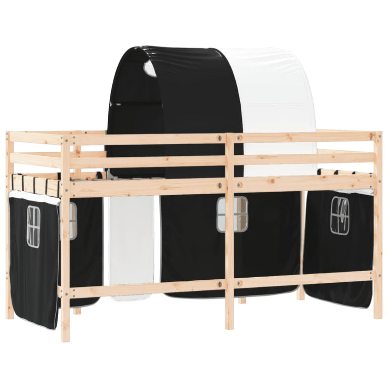 Kinderhoogslaper met tunnel 90x190 cm grenenhout wit en zwart