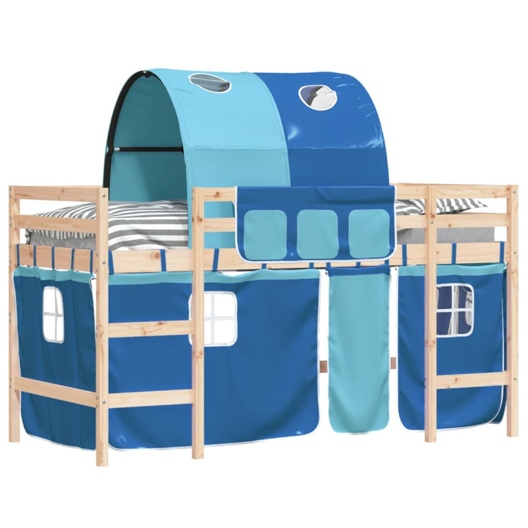 Kinderhoogslaper met tunnel 90x190 cm massief grenenhout blauw
