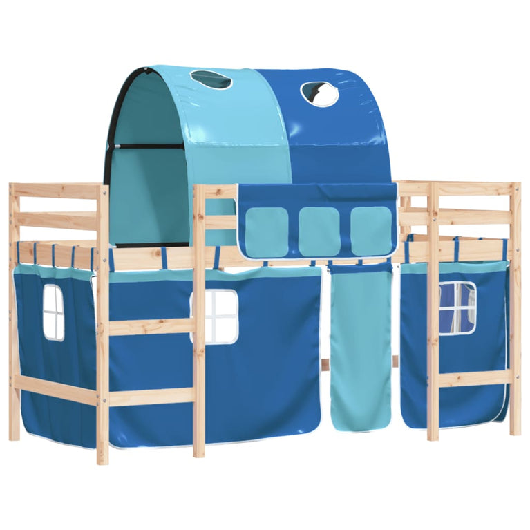 Kinderhoogslaper met tunnel 90x190 cm massief grenenhout blauw