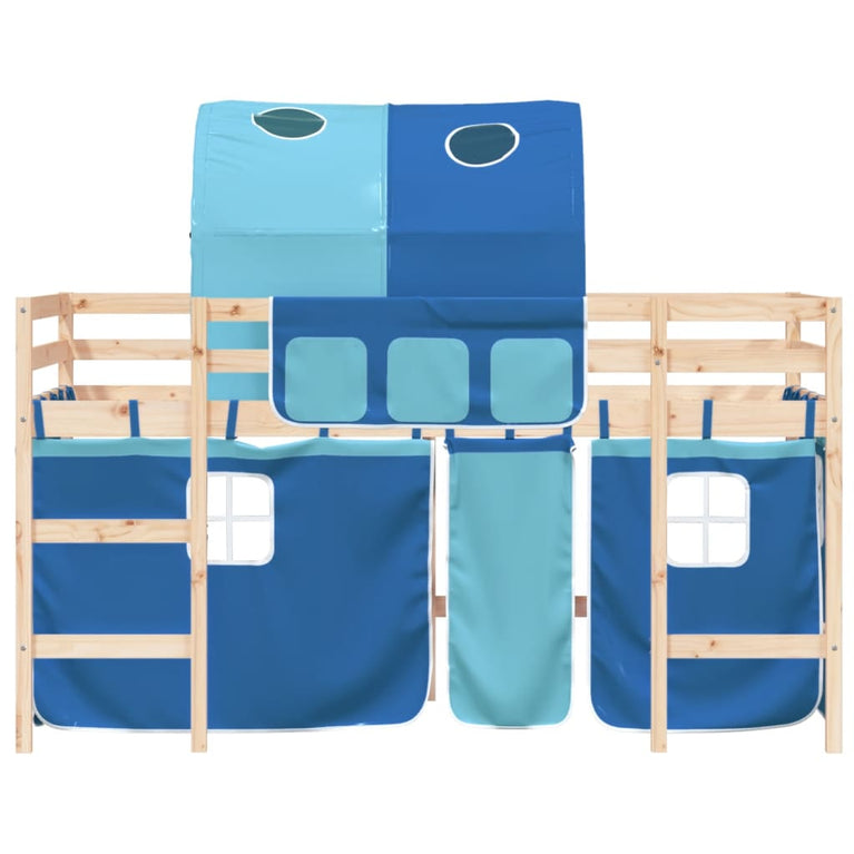 Kinderhoogslaper met tunnel 90x190 cm massief grenenhout blauw