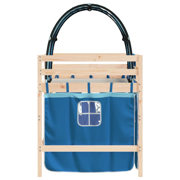 Kinderhoogslaper met tunnel 90x190 cm massief grenenhout blauw