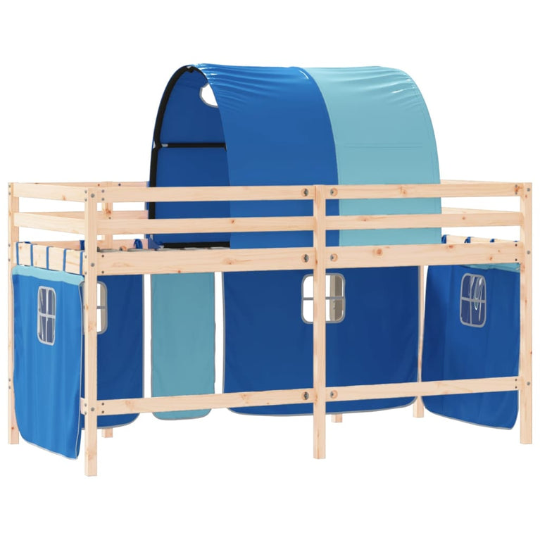 Kinderhoogslaper met tunnel 90x190 cm massief grenenhout blauw