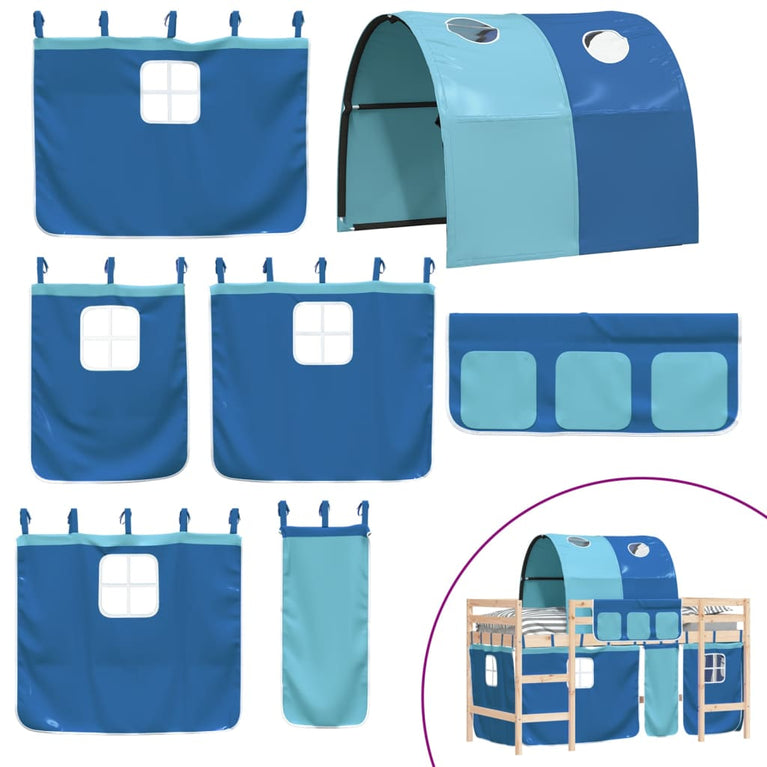 Kinderhoogslaper met tunnel 90x190 cm massief grenenhout blauw