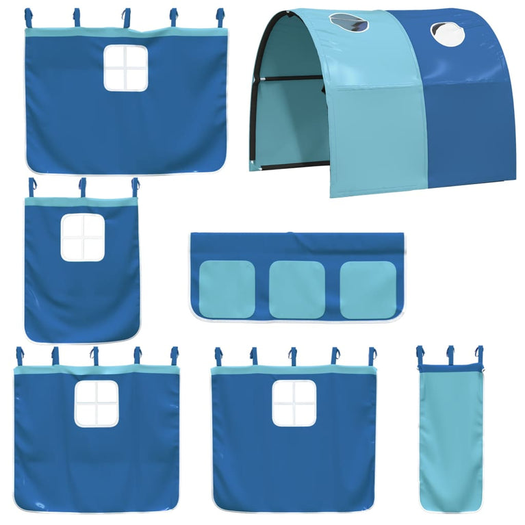 Kinderhoogslaper met tunnel 90x190 cm massief grenenhout blauw