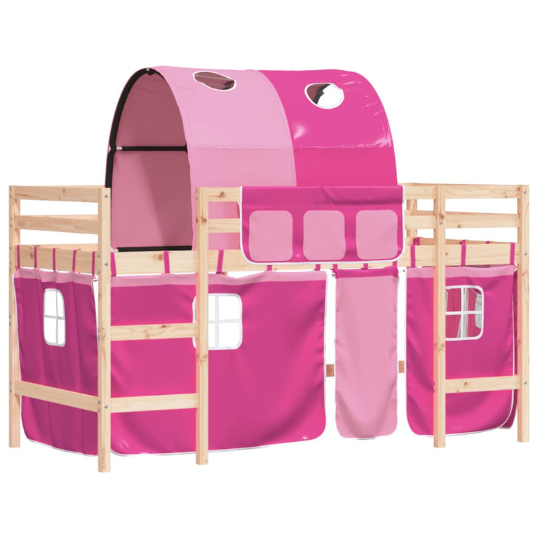 Kinderhoogslaper met tunnel 90x190 cm massief grenenhout roze