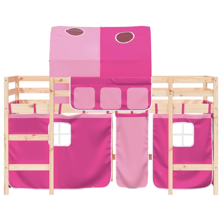 Kinderhoogslaper met tunnel 90x190 cm massief grenenhout roze