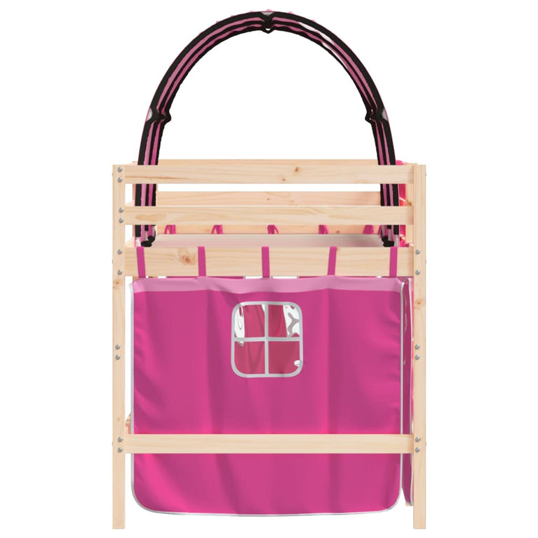 Kinderhoogslaper met tunnel 90x190 cm massief grenenhout roze