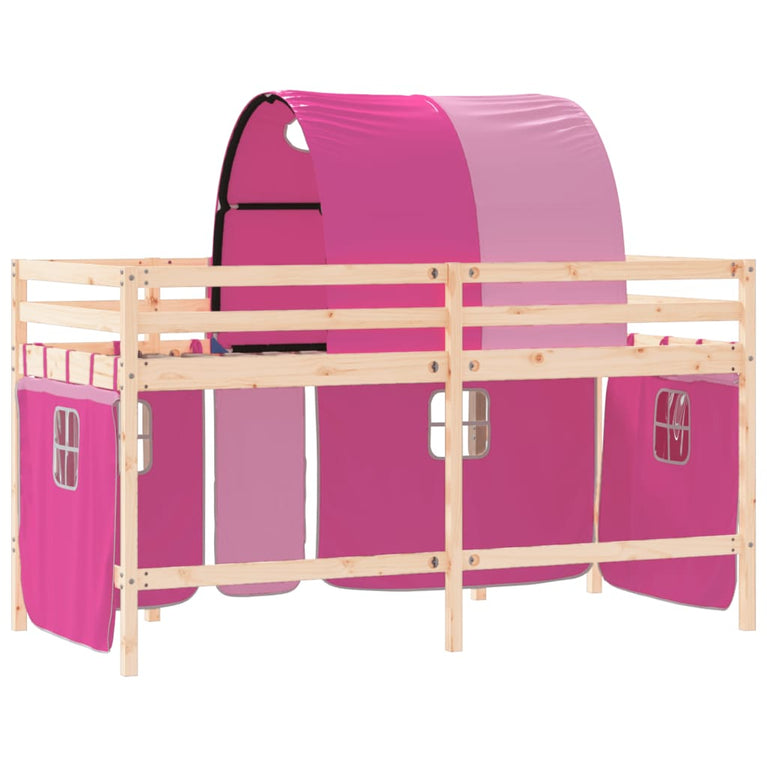 Kinderhoogslaper met tunnel 90x190 cm massief grenenhout roze
