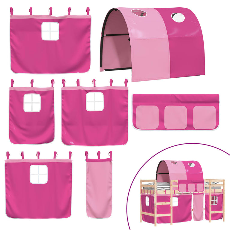 Kinderhoogslaper met tunnel 90x190 cm massief grenenhout roze