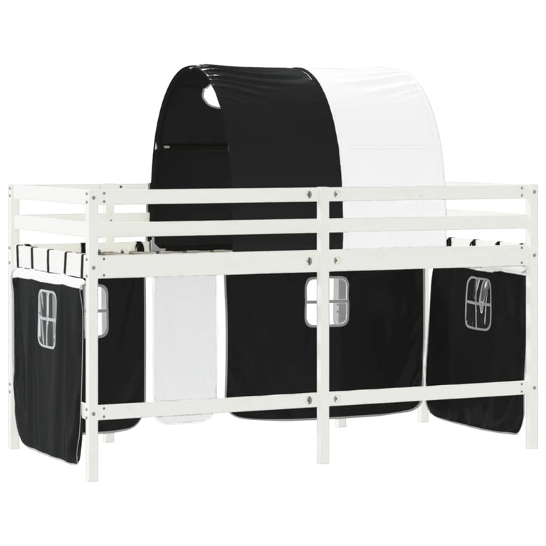 Kinderhoogslaper met tunnel 90x190 cm grenenhout wit en zwart